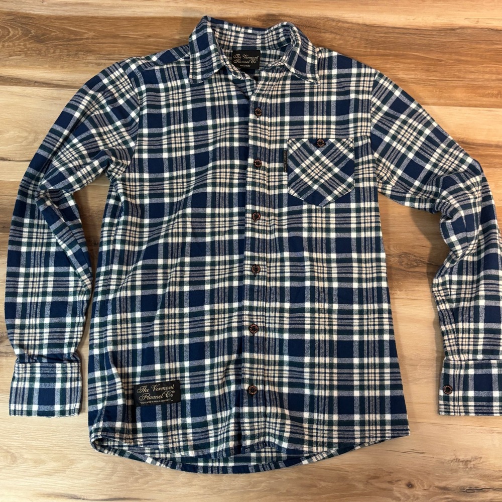 Vermont Flannel Co Shirt Mens Medium Plaid Button Up 100% Organic Cotton